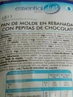 Mängden socker i Pan de molde en rebanadas con pepitas de chocolate