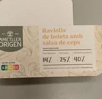 Mängden socker i Raviolis de bolets amb salsa de ceps