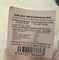 Mängden socker i Oblea rectangular