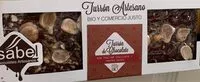 Mängden socker i Turrón artesano de chocolate con praliné cruijente y frutos secos