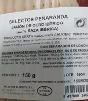 Mängden socker i Jamón de cebo ibérico