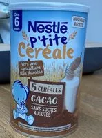Mängden socker i NESTLE P'TITE CEREALE 5 Céréales Cacao - Boîte 415g - Dès 6 mois