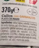 Mängden socker i Callos con garbanzos