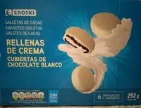 Mängden socker i Galletas de cacao rellenas de crema cubiertas de chocolate blanco