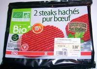 Mängden socker i 2 steaks hachés pur bœuf Bio (15 % MG)