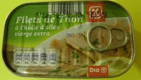 Mängden socker i Filets de Thon à l'huile d'olive vierge extra - Dia