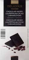 Mängden socker i Delicious chocolate negro con pepitas de cacao caramelizadas