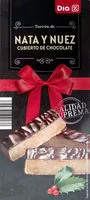 Mängden socker i Turrón de nata y nuez cubierto de chocolate
