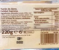 Mängden socker i Turron de jijona artesano