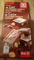 Mängden socker i Chocolat au lait aux noisettes entières et aux raisins secs