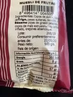 Mängden socker i Muesli de frutas