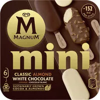 Mängden socker i Magnum Glace Bâtonnet Mini Classic, Amande & Chocolat Blanc 6x55ml