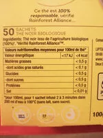 Mängden socker i Lipton Thé Noir Yellow Label 50 Sachets BIO