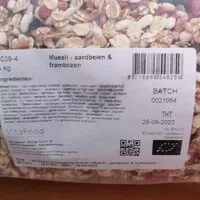 Mängden socker i Muesli fraises et framboises