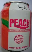 Mängden socker i Woongjin, peach juice with peach pieces, peach