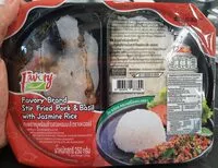 Mängden socker i กะเพราหมูพร้อมข้าวสวยหอมมะลิ