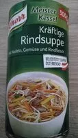 Mängden socker i Rindsuppe, kräftige mit Nudeln, Gemüse und Rindfleisch