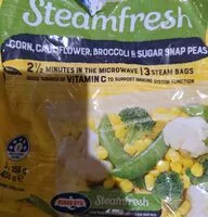 Mängden socker i Corn, Cauliflower, Broccoli & Sugar Snap Peas Steam Fresh