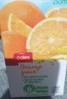 Mängden socker i Coles orange juice 250mL