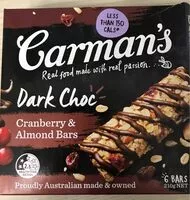 Mängden socker i Carman's Dark Choc cranberry & Almond Bars