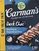 Mängden socker i Carman's dark choc blueberry superfood bars