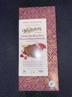 Mängden socker i Whittaker's Hawkes Bay Plum and Roasted Almond Dark 100G