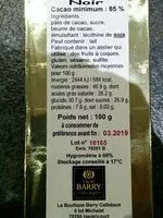 Mängden socker i Chocolat de Couverture Noir
